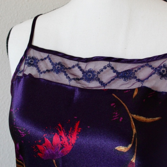 Vintage Deep Purple & Jewel-Toned Floral Print Lace Detail Chemise - Picture 2 of 6